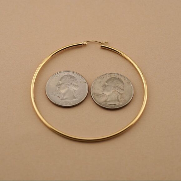14k Real Gold Big Hoop Earrings | 2 mm thickness | 65 mm Diameter | Fine Jewelry - Picture 5 of 6